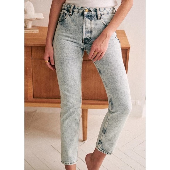 Sezane Denim - Sezane Brut Sexy Edge Blue High Waisted Straight Leg Organic Cotton Jeans 25 NEW